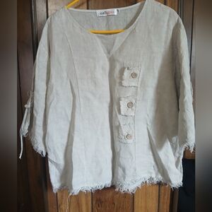 Amorosa 100% Lenen Made In Italy Women's Cream Top